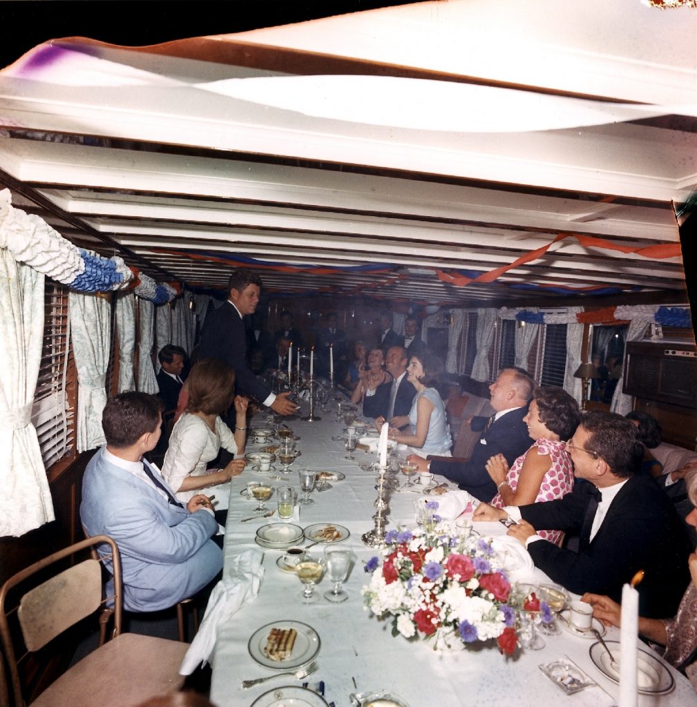 JFK and guests aboard USS Sequoia. May 29, 1963